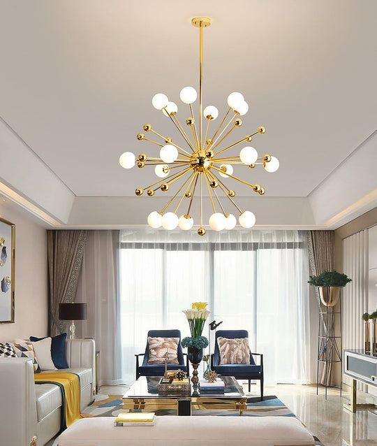 Modern Gold Metal Hanging Chandelier With Glass Shade Elegant Ceiling Light For Living Room