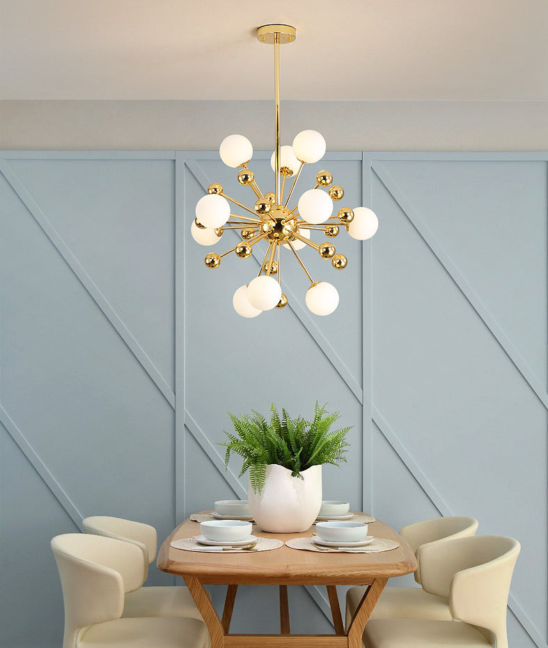 Modern Gold Metal Hanging Chandelier With Glass Shade Elegant Ceiling Light For Living Room