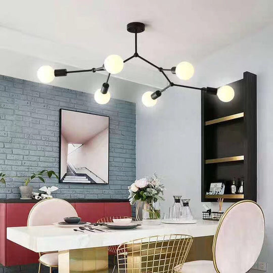 6 Light Branch Hanging Chandelier Light Modern Glass Shade Ceiling Chandelier for Living Room