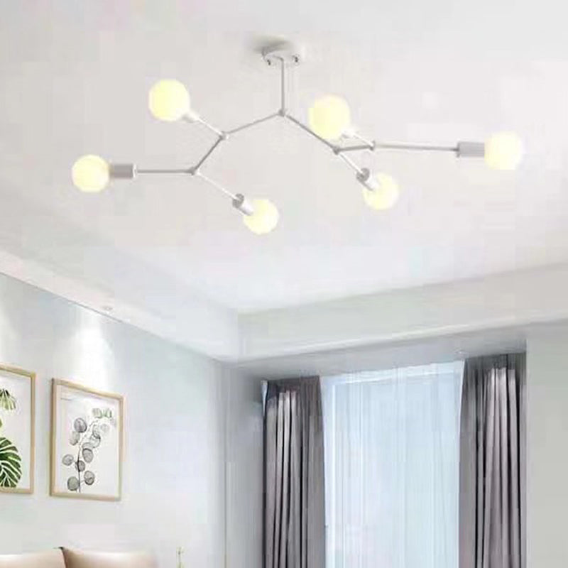 6-Light Branch Glass Shade Chandelier for Living Room - Modern Hanging Ceiling Light