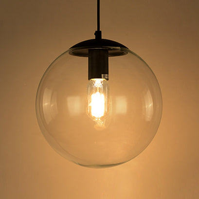 Industrial Globe Pendant Lighting - Clear Glass Hanging Ceiling Light Black/Chrome Various Widths