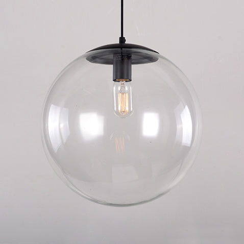 Industrial Globe Pendant Lighting - Wide 1-Light Clear Glass Ceiling Light (6"/8"/12"), Black/Chrome