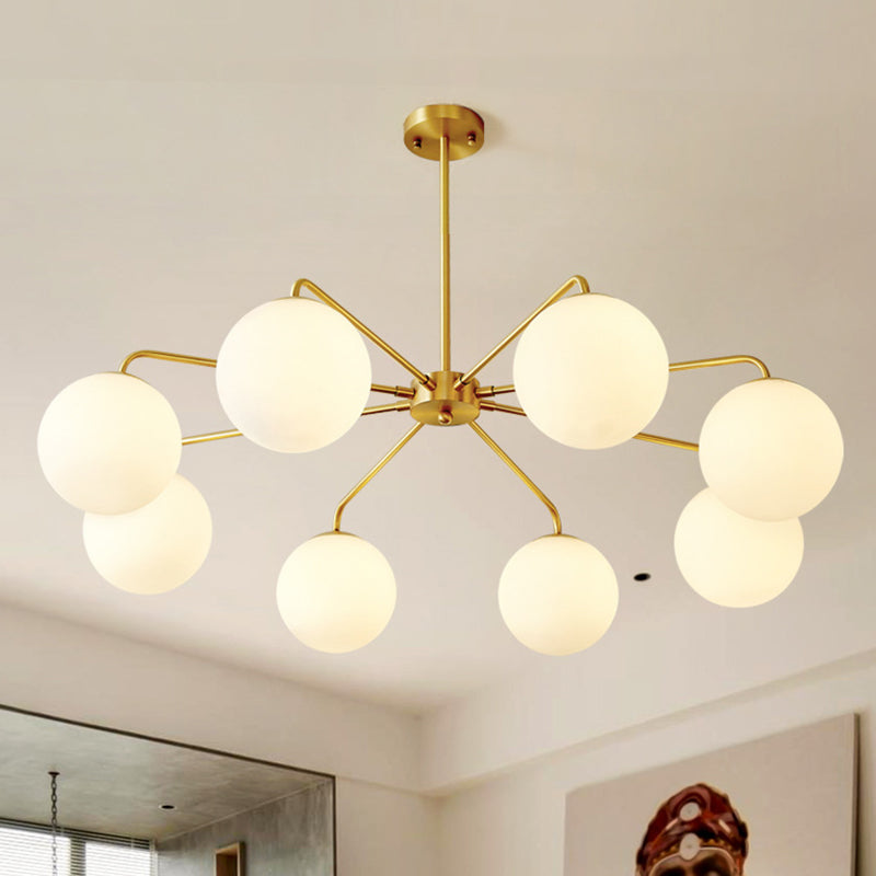 Minimalist White Glass Chandelier - Sleek Spherical Ceiling Light For Living Room