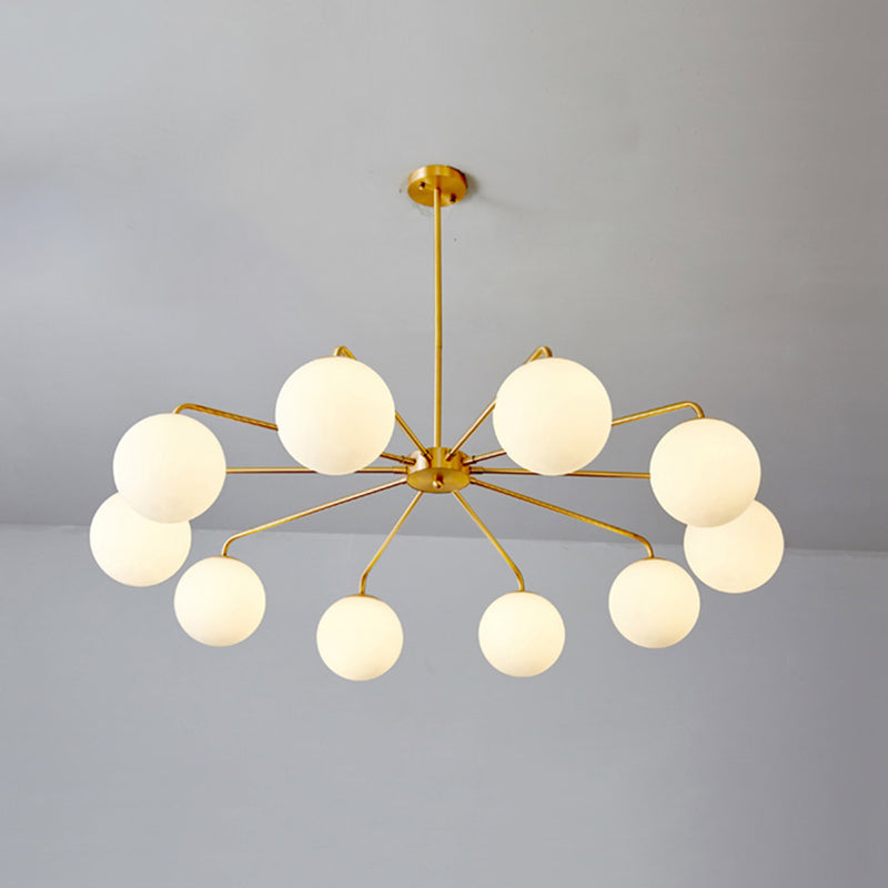 Minimalist White Glass Chandelier - Sleek Spherical Ceiling Light For Living Room 10 / Gold