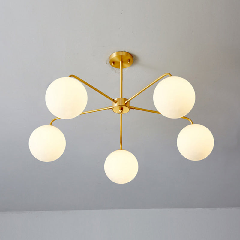 Minimalist White Glass Chandelier - Sleek Spherical Ceiling Light For Living Room 5 / Gold