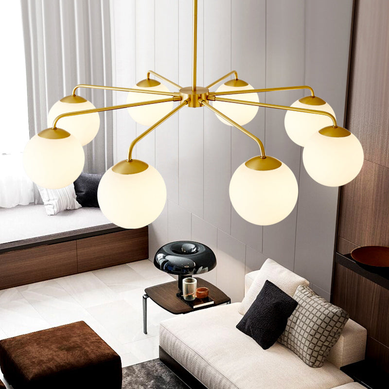 Minimalist White Glass Chandelier - Sleek Spherical Ceiling Light For Living Room