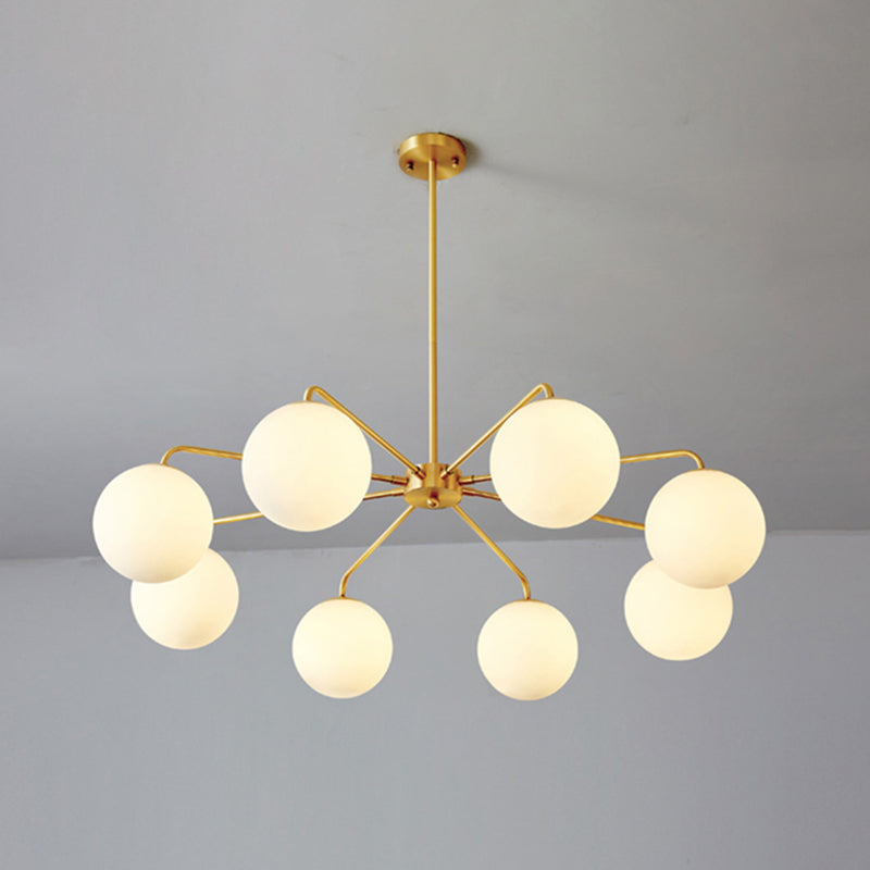 Minimalist White Glass Chandelier - Sleek Spherical Ceiling Light For Living Room 8 / Gold