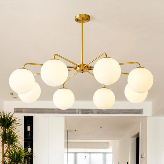 Minimalist White Glass Chandelier - Sleek Spherical Ceiling Light For Living Room