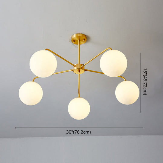 Minimalist White Glass Chandelier - Sleek Spherical Ceiling Light For Living Room