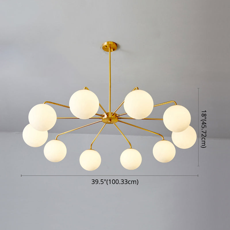 Minimalist White Glass Chandelier - Sleek Spherical Ceiling Light For Living Room