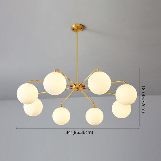 Minimalist White Glass Chandelier - Sleek Spherical Ceiling Light For Living Room