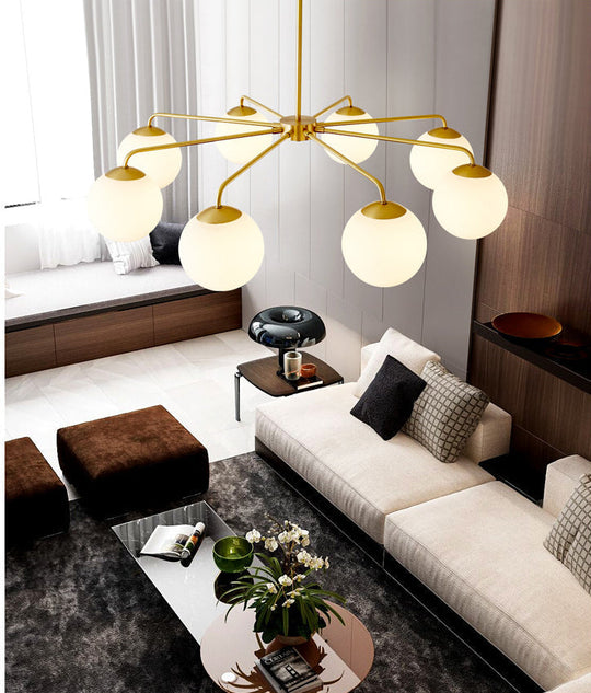 Minimalist White Glass Chandelier - Sleek Spherical Ceiling Light For Living Room