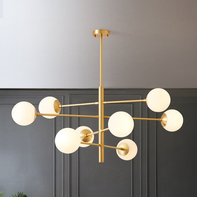 Modern Gold Hanging Chandelier With Satin Opal Glass Ceiling Light For Living Room