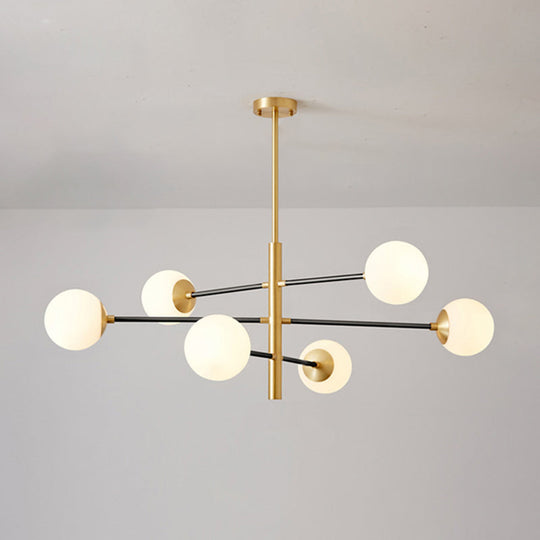 Modern Gold Hanging Chandelier With Satin Opal Glass Ceiling Light For Living Room