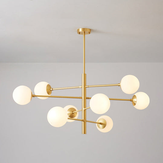 Modern Gold Hanging Chandelier With Satin Opal Glass Ceiling Light For Living Room