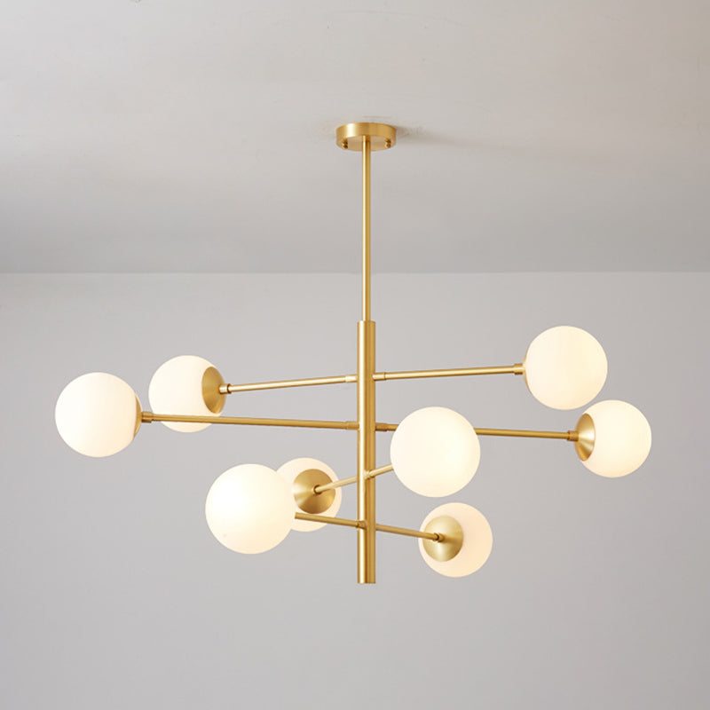 Modern Gold Hanging Chandelier With Satin Opal Glass Ceiling Light For Living Room 8 /