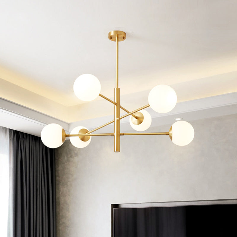 Modern Gold Hanging Chandelier With Satin Opal Glass Ceiling Light For Living Room