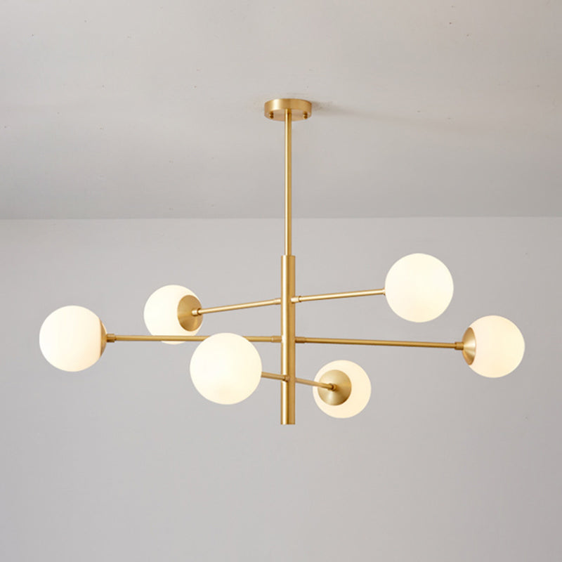 Modern Gold Hanging Chandelier With Satin Opal Glass Ceiling Light For Living Room