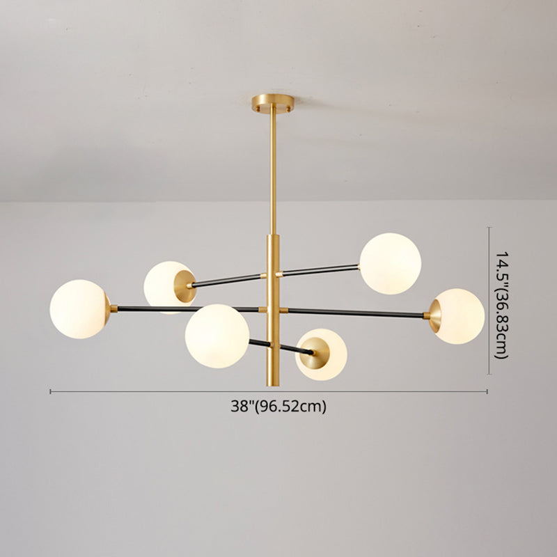 Modern Gold Hanging Chandelier With Satin Opal Glass Ceiling Light For Living Room