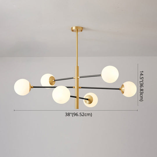 Modern Gold Hanging Chandelier With Satin Opal Glass Ceiling Light For Living Room