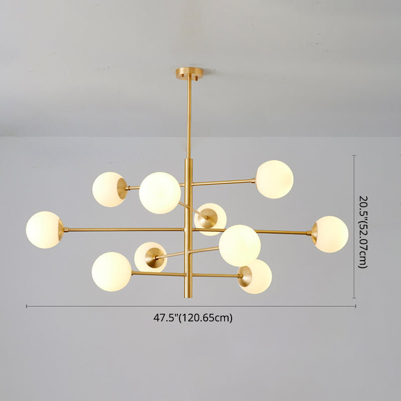 Modern Gold Hanging Chandelier With Satin Opal Glass Ceiling Light For Living Room