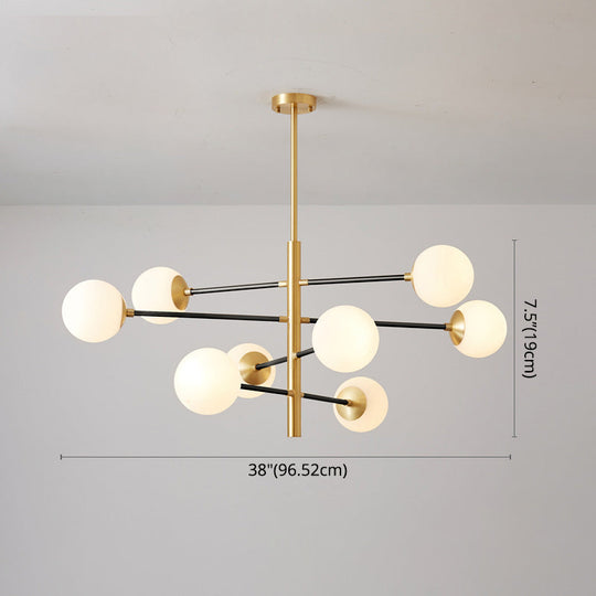 Modern Gold Hanging Chandelier With Satin Opal Glass Ceiling Light For Living Room