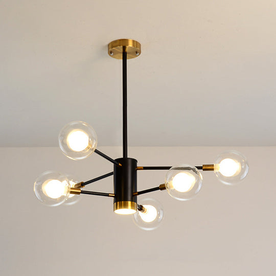 Modern Starburst Hanging Chandelier Light For Living Room - Clear Globe Glass Ceiling Pendant 6 /