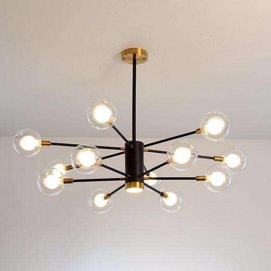 Modern Starburst Hanging Chandelier Light For Living Room - Clear Globe Glass Ceiling Pendant