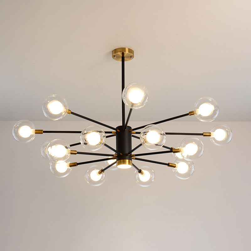 Modern Starburst Hanging Chandelier Light For Living Room - Clear Globe Glass Ceiling Pendant