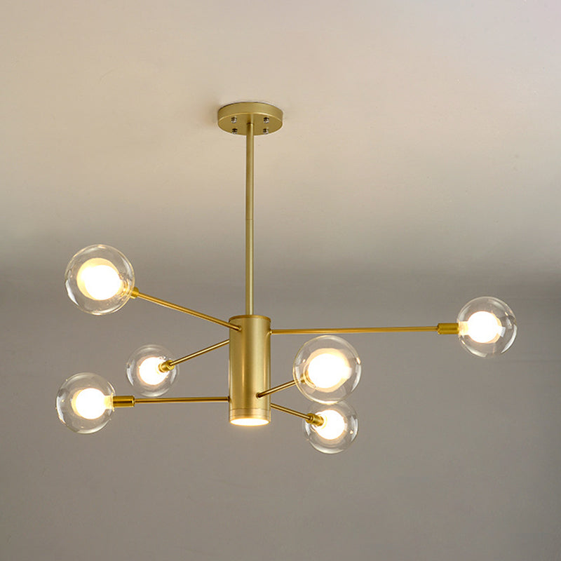 Modern Starburst Hanging Chandelier Light For Living Room - Clear Globe Glass Ceiling Pendant