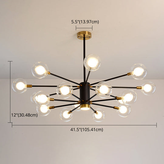 Modern Starburst Hanging Chandelier Light For Living Room - Clear Globe Glass Ceiling Pendant