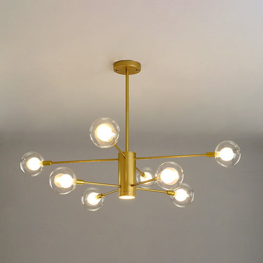 Modern Starburst Hanging Chandelier Light For Living Room - Clear Globe Glass Ceiling Pendant