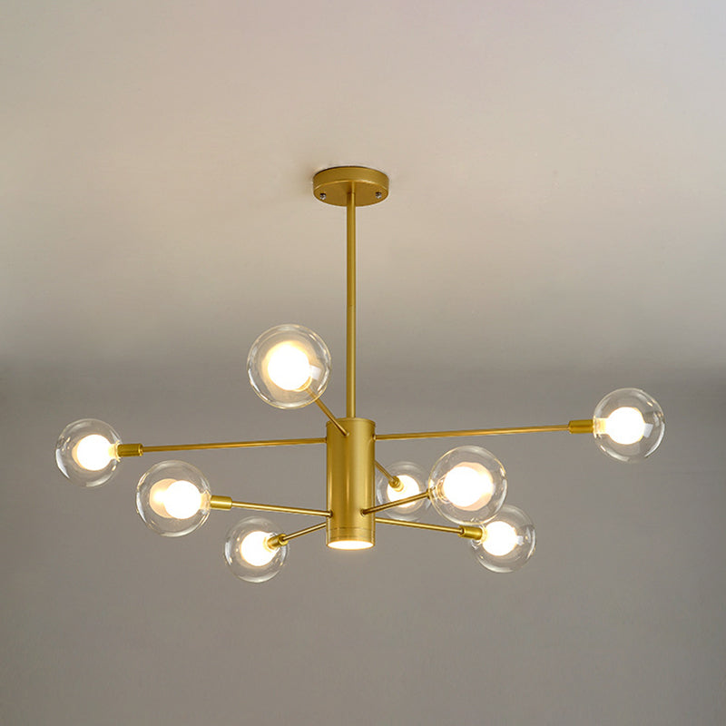 Modern Starburst Hanging Chandelier Light For Living Room - Clear Globe Glass Ceiling Pendant 8 /