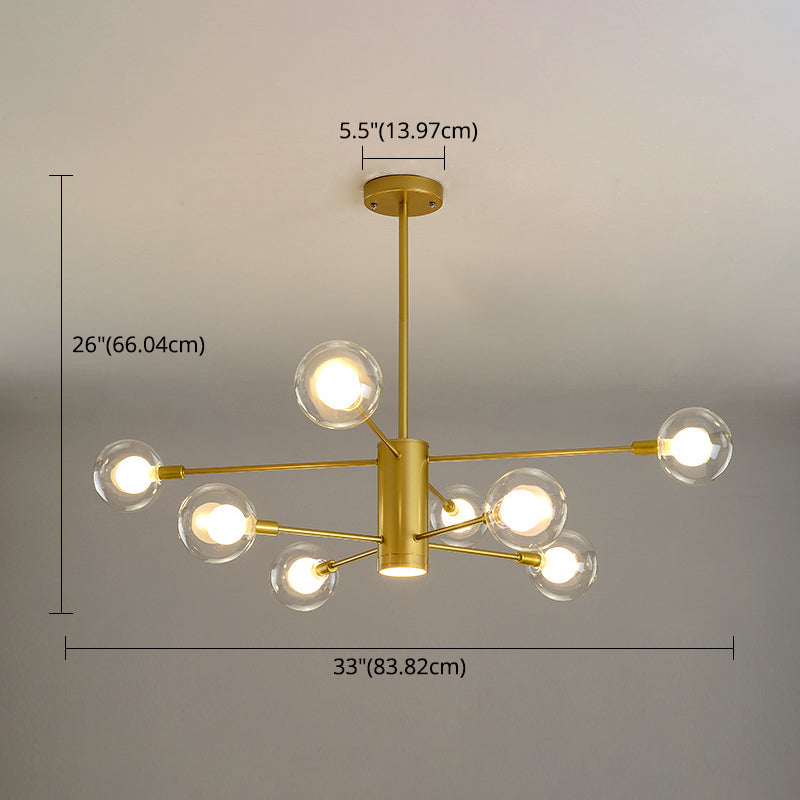 Modern Starburst Hanging Chandelier Light For Living Room - Clear Globe Glass Ceiling Pendant