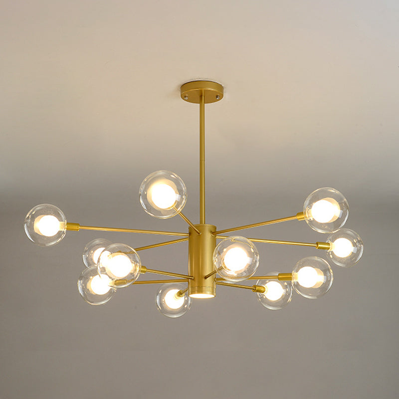 Modern Starburst Hanging Chandelier Light For Living Room - Clear Globe Glass Ceiling Pendant