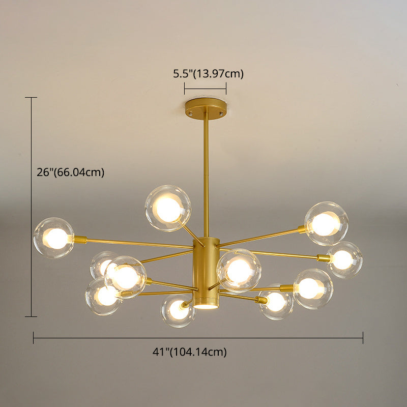 Modern Starburst Hanging Chandelier Light For Living Room - Clear Globe Glass Ceiling Pendant