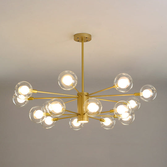 Modern Starburst Hanging Chandelier Light For Living Room - Clear Globe Glass Ceiling Pendant