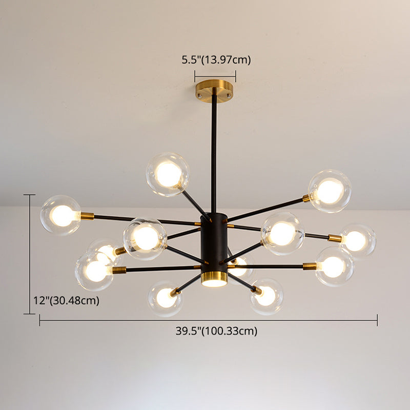 Modern Starburst Hanging Chandelier Light For Living Room - Clear Globe Glass Ceiling Pendant