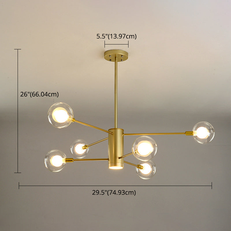 Modern Starburst Hanging Chandelier Light For Living Room - Clear Globe Glass Ceiling Pendant