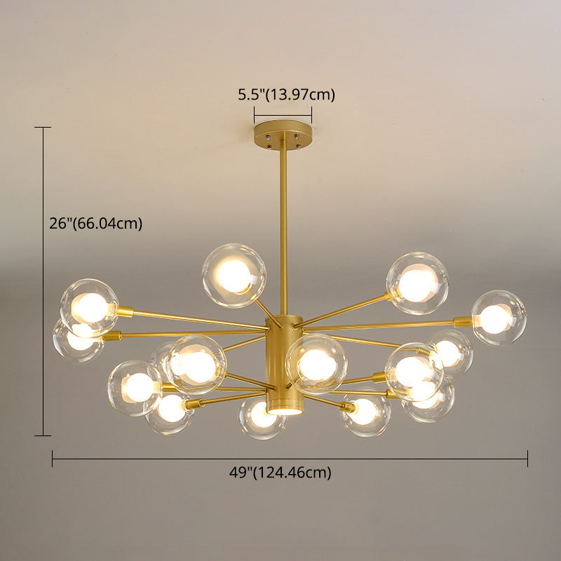 Modern Starburst Hanging Chandelier Light For Living Room - Clear Globe Glass Ceiling Pendant