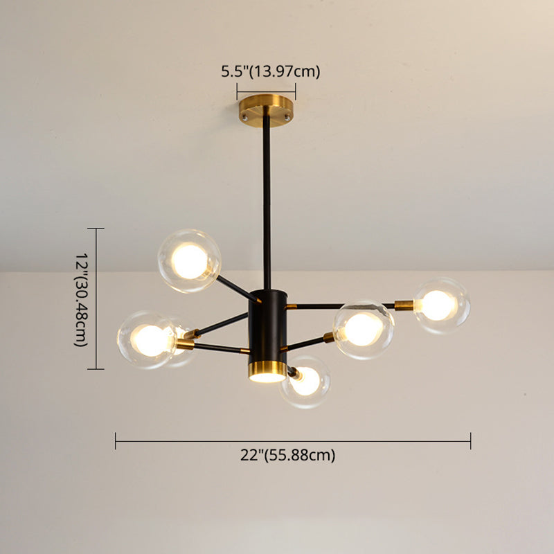 Modern Starburst Hanging Chandelier Light For Living Room - Clear Globe Glass Ceiling Pendant