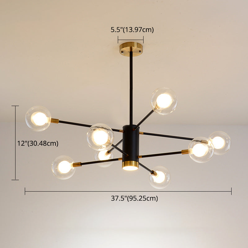 Modern Starburst Hanging Chandelier Light For Living Room - Clear Globe Glass Ceiling Pendant