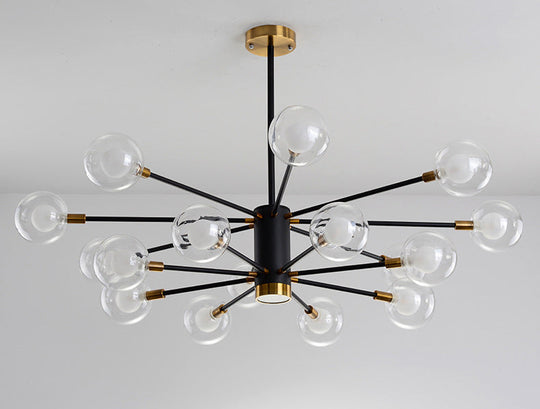 Modern Starburst Hanging Chandelier Light For Living Room - Clear Globe Glass Ceiling Pendant