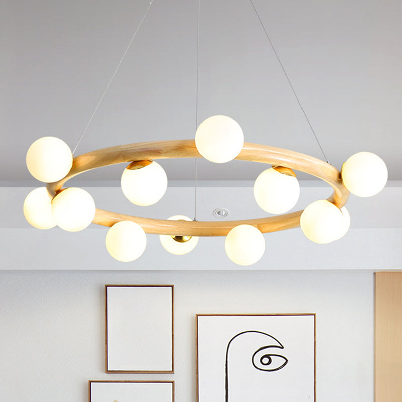 Modern Minimalist Natural Wood Round Chandelier - Stylish Light Fixture For Living Room Ceiling