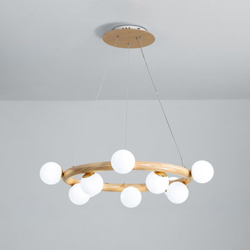 Modern Minimalist Natural Wood Round Chandelier - Stylish Light Fixture For Living Room Ceiling