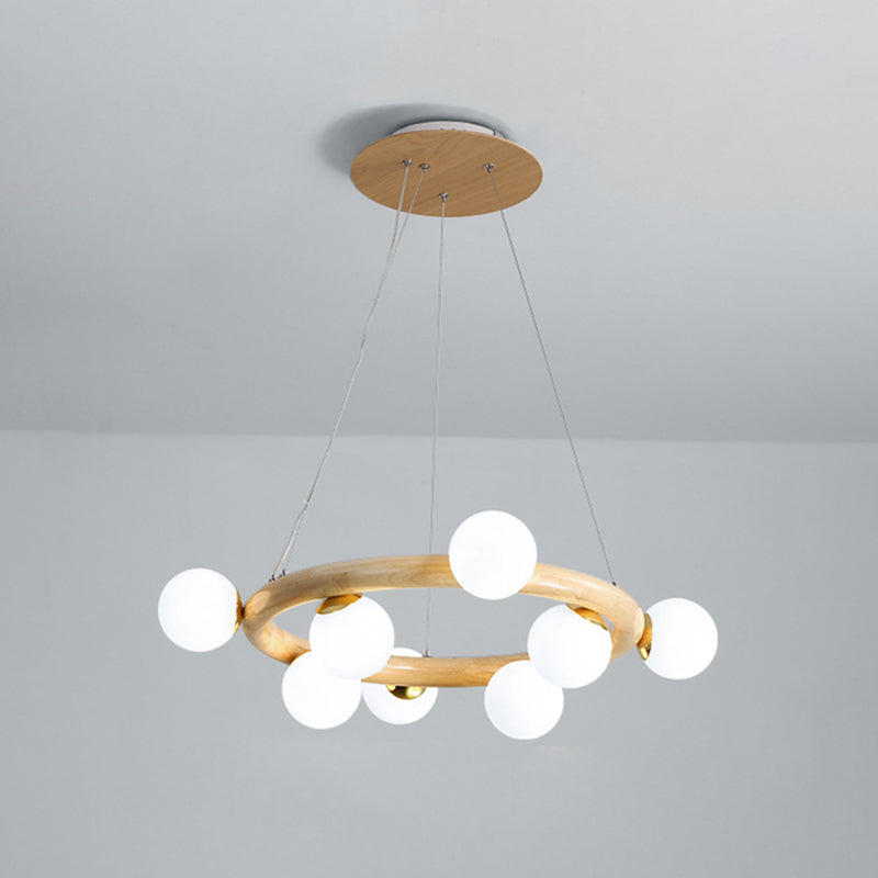 Modern Minimalist Natural Wood Round Chandelier - Stylish Light Fixture For Living Room Ceiling