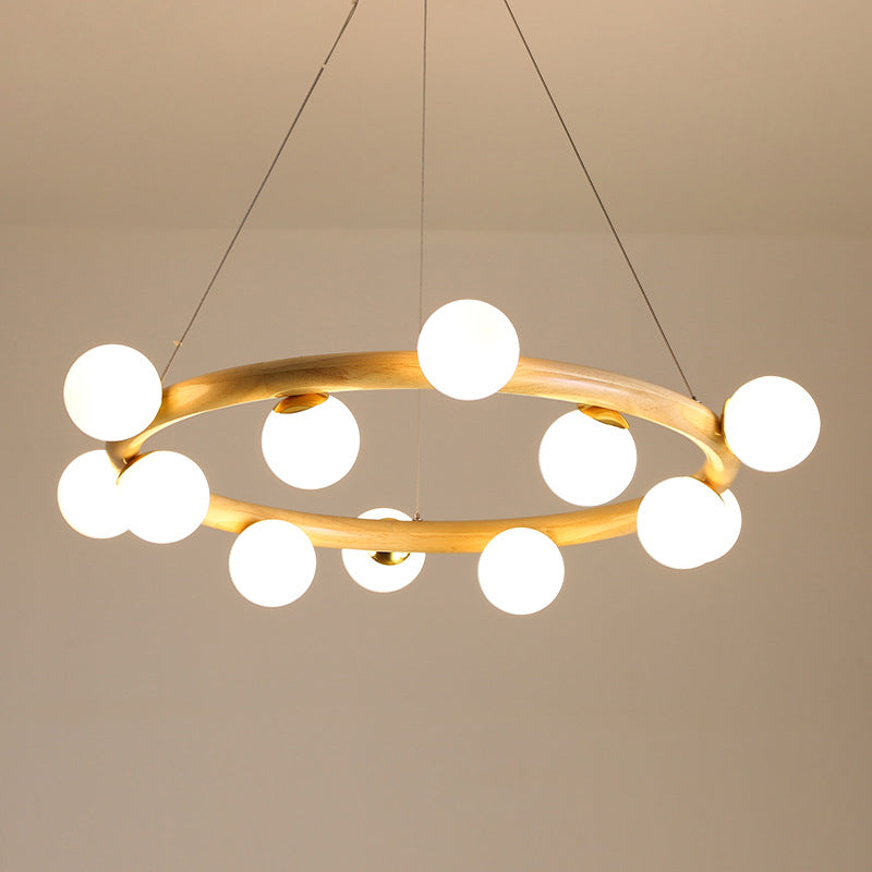 Modern Minimalist Natural Wood Round Chandelier - Stylish Light Fixture For Living Room Ceiling