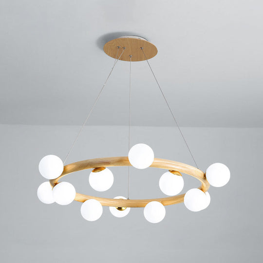 Modern Minimalist Natural Wood Round Chandelier - Stylish Light Fixture For Living Room Ceiling