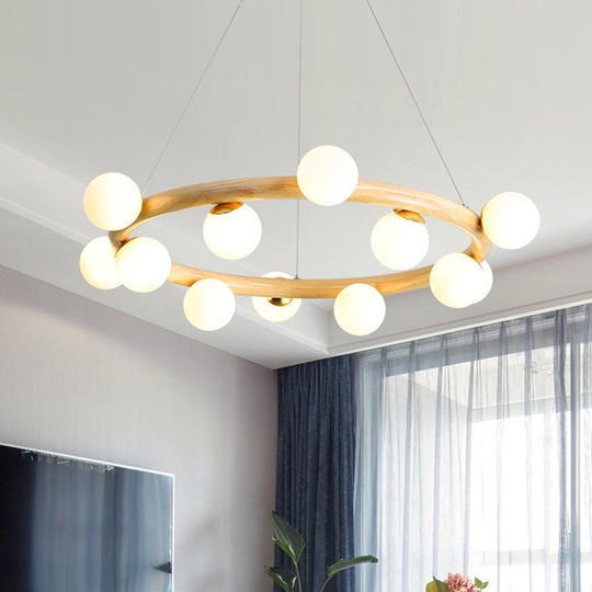 Modern Minimalist Natural Wood Round Chandelier - Stylish Light Fixture For Living Room Ceiling