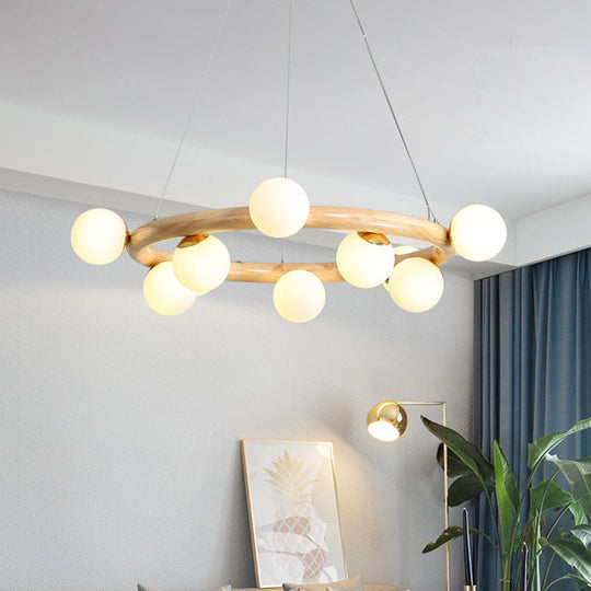 Modern Minimalist Natural Wood Round Chandelier - Stylish Light Fixture For Living Room Ceiling